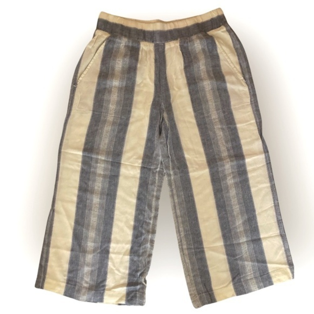 Cloth & Stone Cropped Pant - XS cream ,blue striped , cotton linen